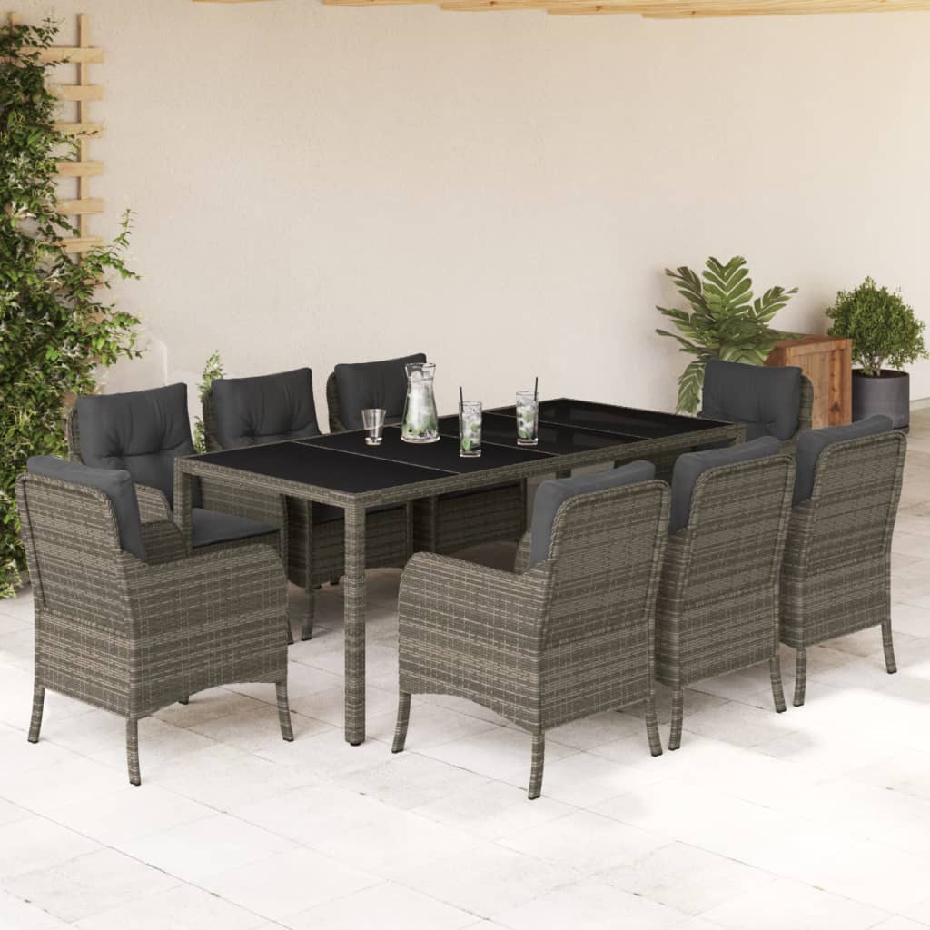 vidaXL 3-delige Tuinset met kussens poly rattan zwart