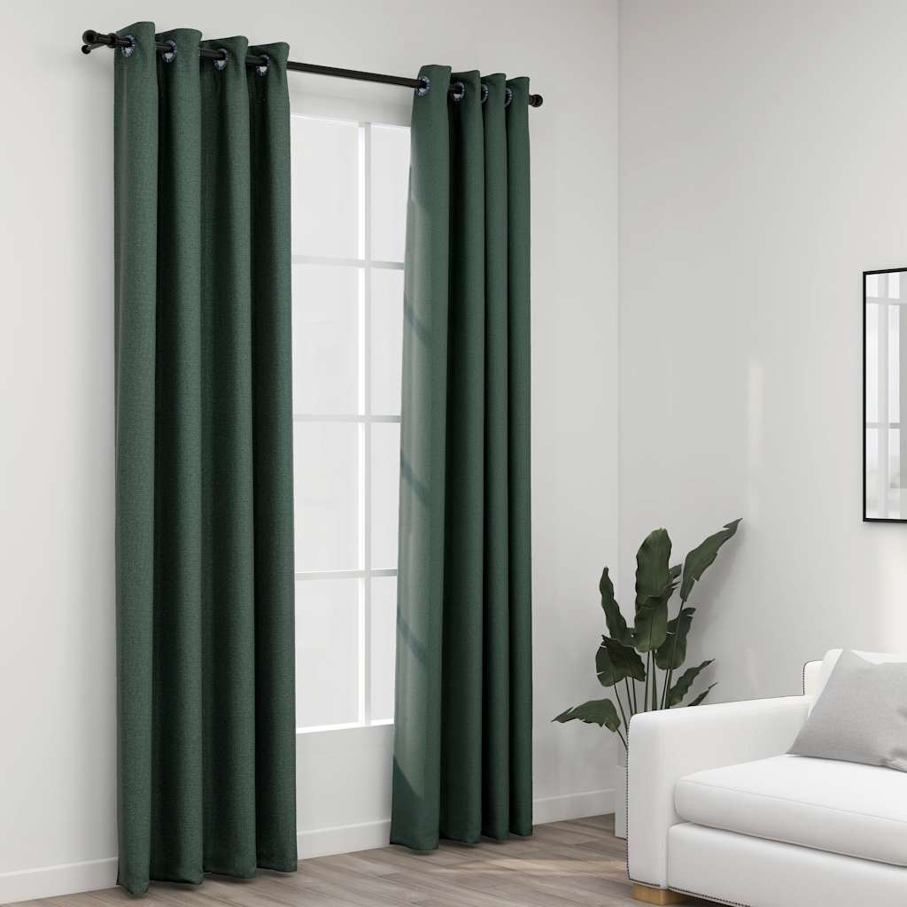 vidaXL Gordijnen linnen-look verduisterend ogen 2 st 140x175 cm zwart