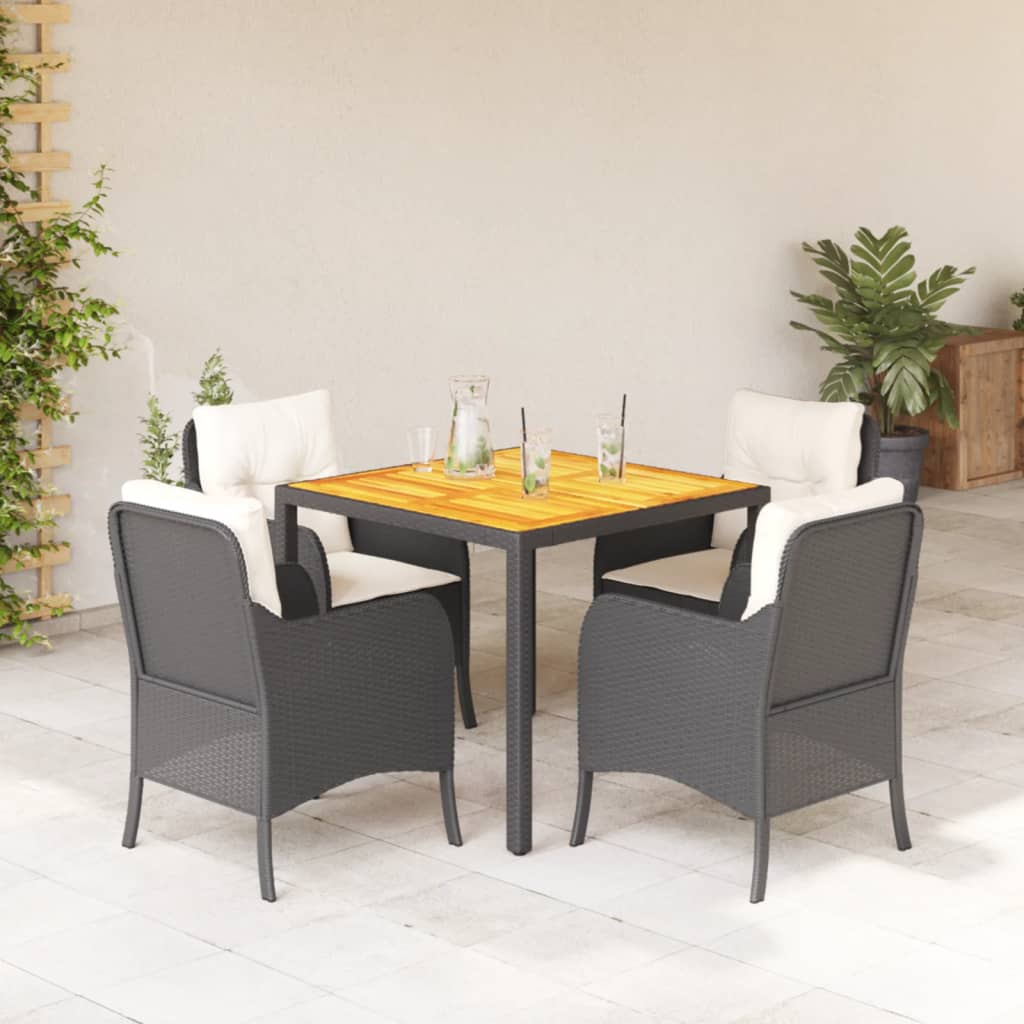 vidaXL 3-delige Tuinset met kussens poly rattan zwart