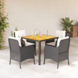 vidaXL 3-delige Tuinset met kussens poly rattan zwart