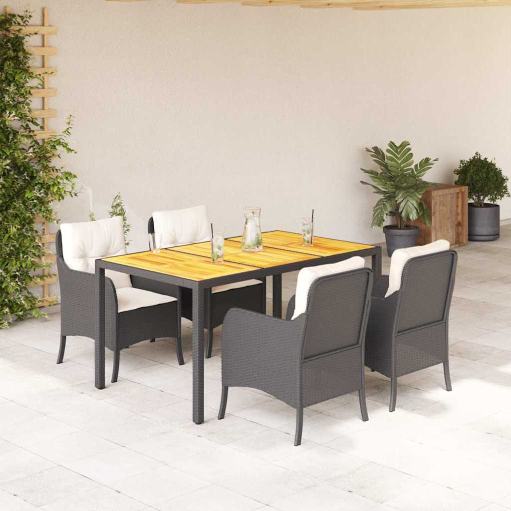 vidaXL 3-delige Tuinset met kussens poly rattan zwart