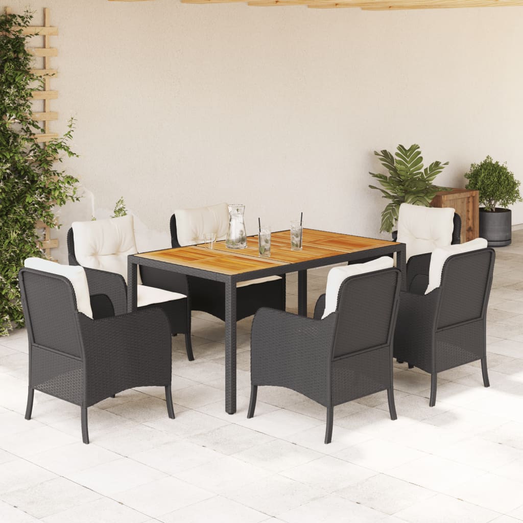 vidaXL 3-delige Tuinset met kussens poly rattan zwart