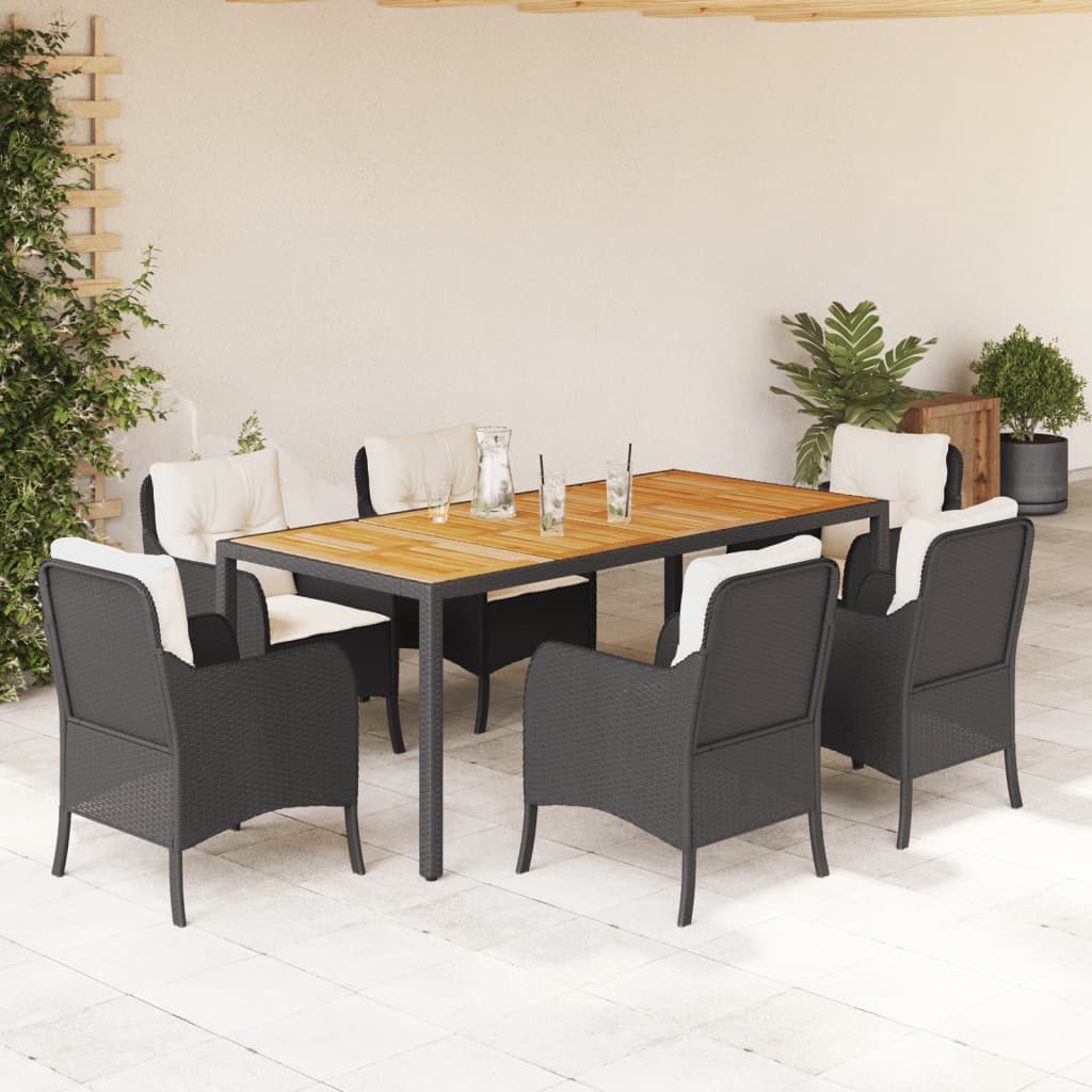 vidaXL 3-delige Tuinset met kussens poly rattan zwart