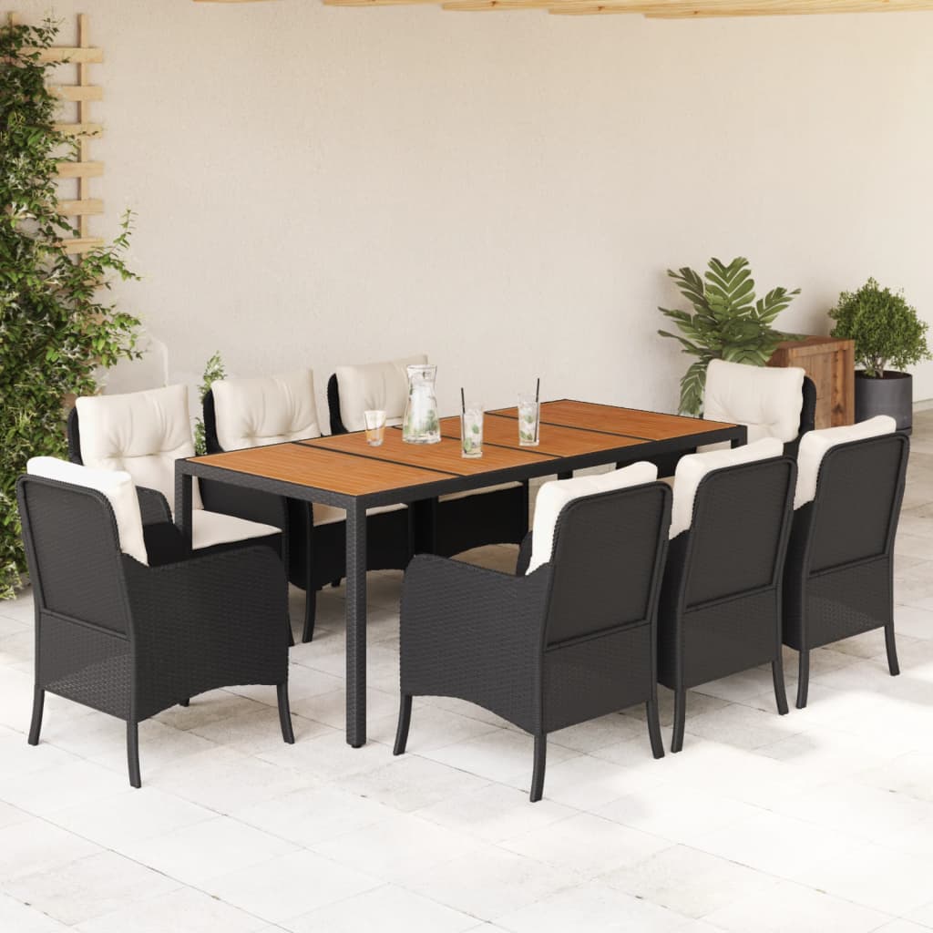 vidaXL 3-delige Tuinset met kussens poly rattan zwart