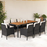 vidaXL 3-delige Tuinset met kussens poly rattan zwart