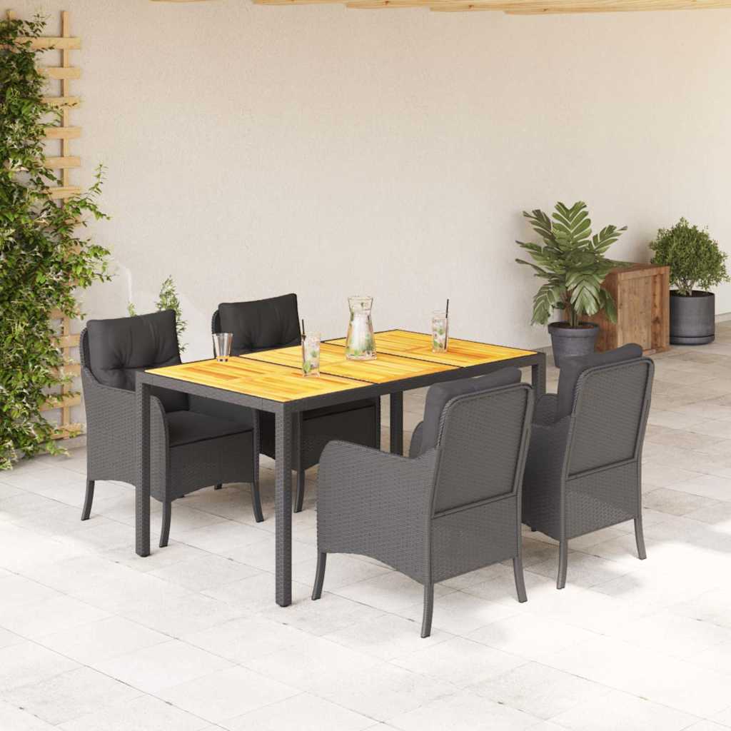 vidaXL 3-delige Tuinset met kussens poly rattan zwart