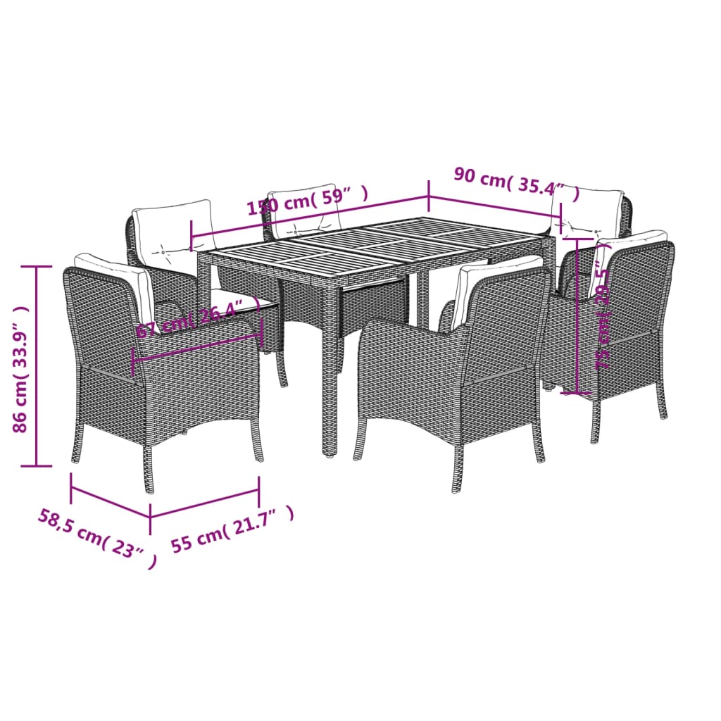 vidaXL 3-delige Tuinset met kussens poly rattan zwart