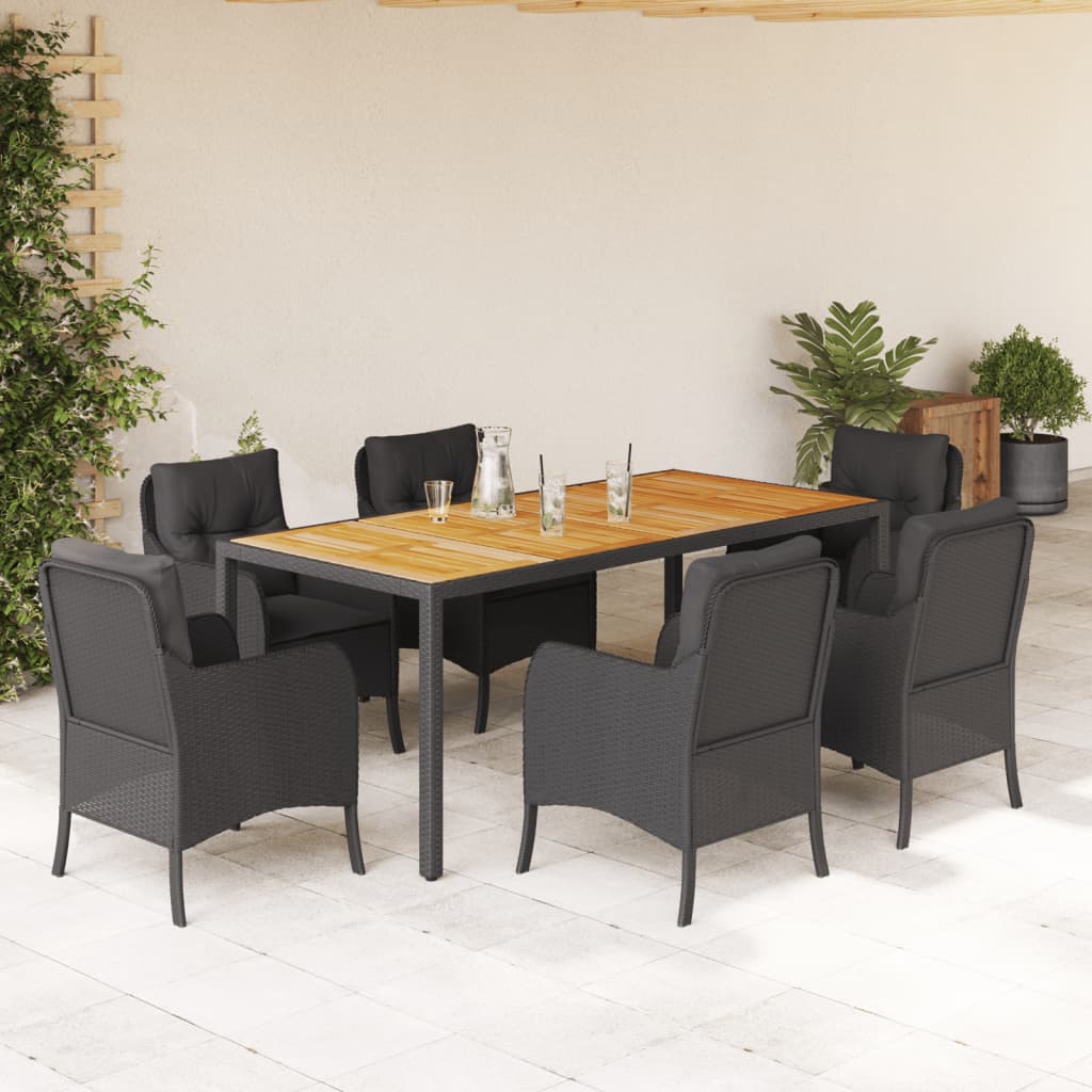 vidaXL 3-delige Tuinset met kussens poly rattan zwart