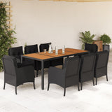 vidaXL 3-delige Tuinset met kussens poly rattan zwart