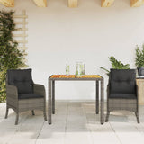 vidaXL 3-delige Tuinset met kussens poly rattan zwart