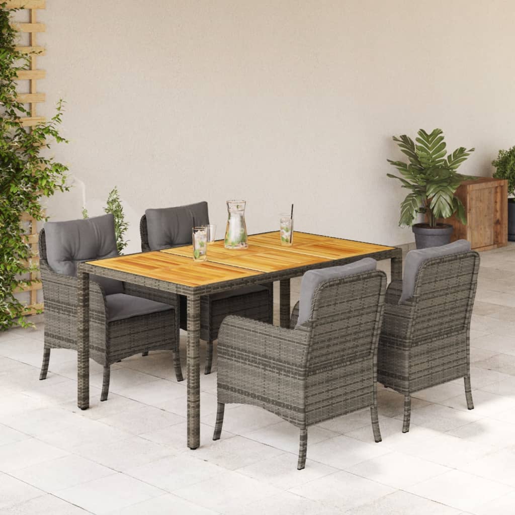 vidaXL 3-delige Tuinset met kussens poly rattan zwart