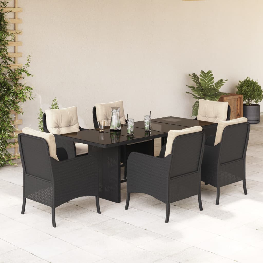 vidaXL 7-delige Tuinset met kussens poly rattan zwart