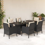 vidaXL 7-delige Tuinset met kussens poly rattan zwart