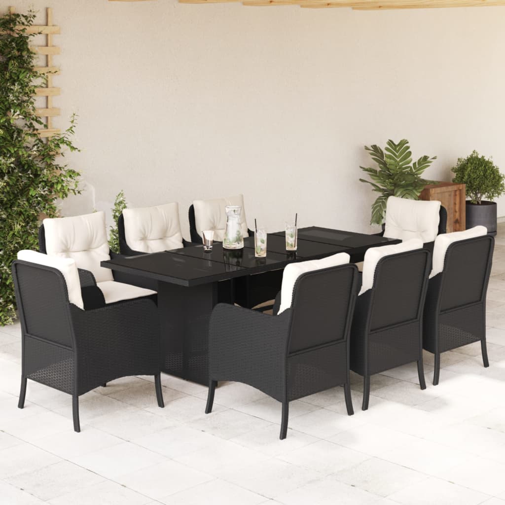 vidaXL 7-delige Tuinset met kussens poly rattan zwart