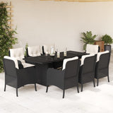 vidaXL 7-delige Tuinset met kussens poly rattan zwart