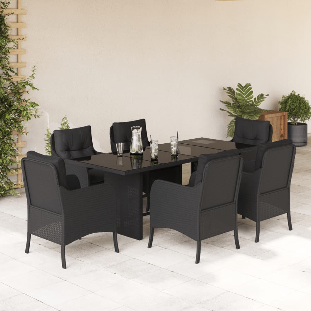 vidaXL 7-delige Tuinset met kussens poly rattan zwart