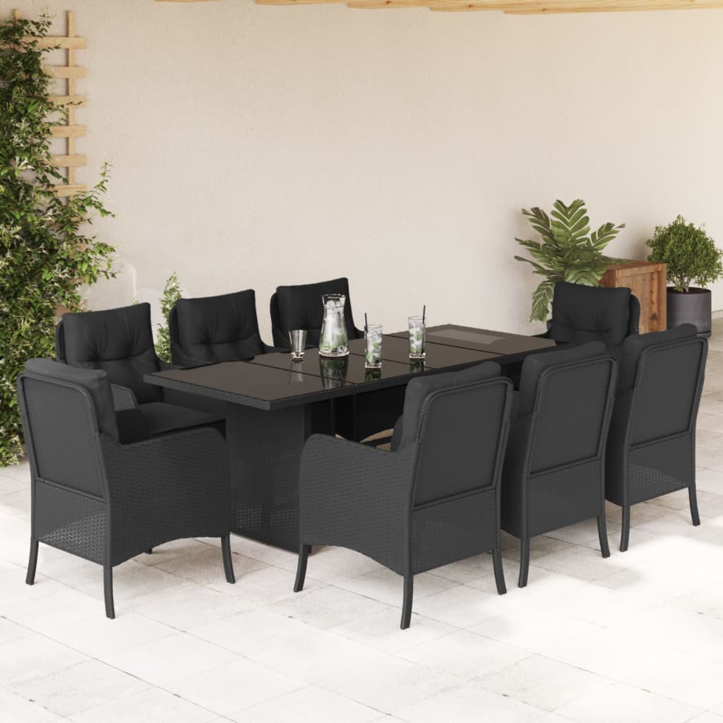 vidaXL 7-delige Tuinset met kussens poly rattan zwart
