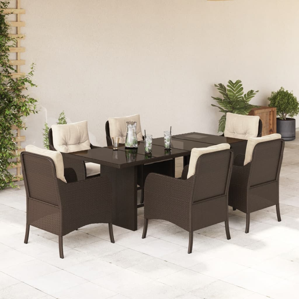 vidaXL 7-delige Tuinset met kussens poly rattan zwart