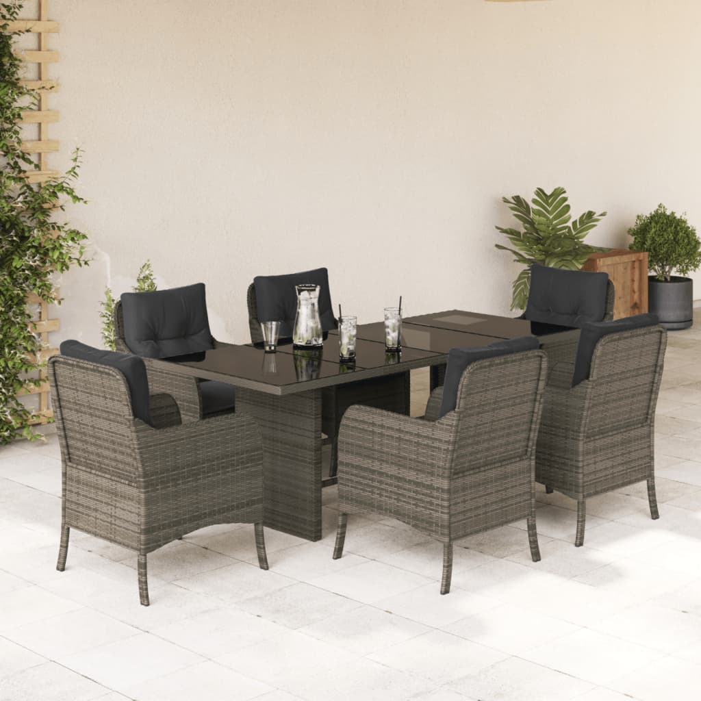 vidaXL 7-delige Tuinset met kussens poly rattan zwart