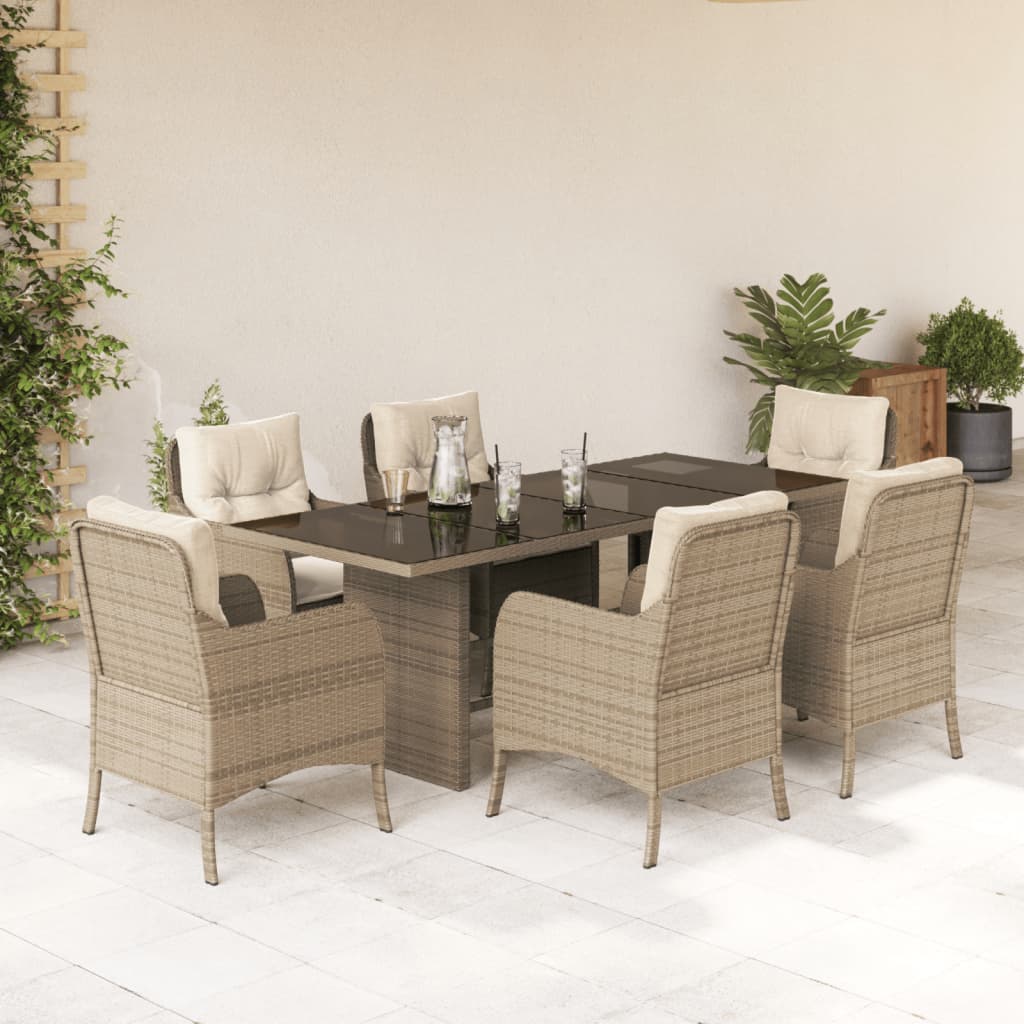 vidaXL 7-delige Tuinset met kussens poly rattan zwart