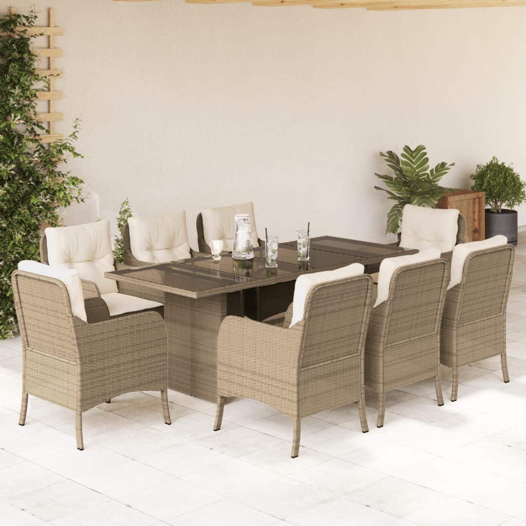 vidaXL 7-delige Tuinset met kussens poly rattan zwart