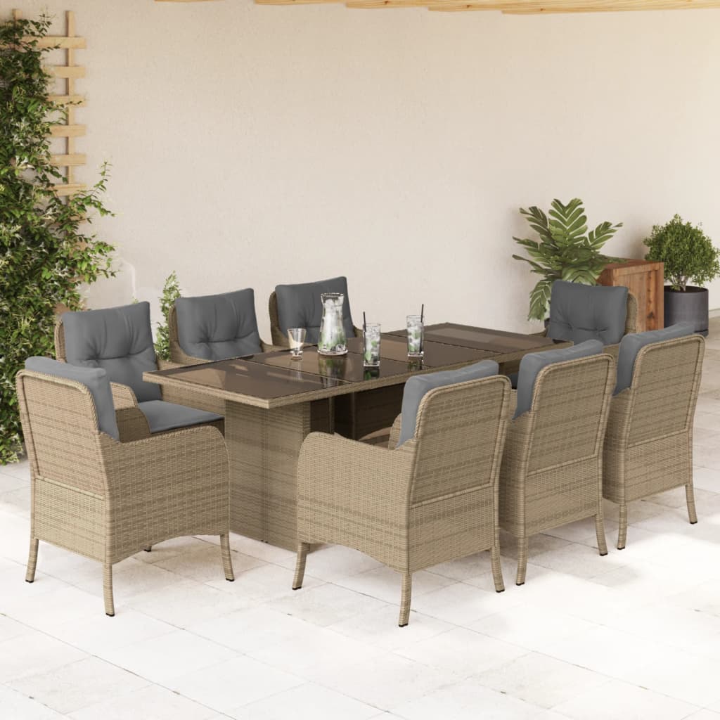 vidaXL 7-delige Tuinset met kussens poly rattan zwart