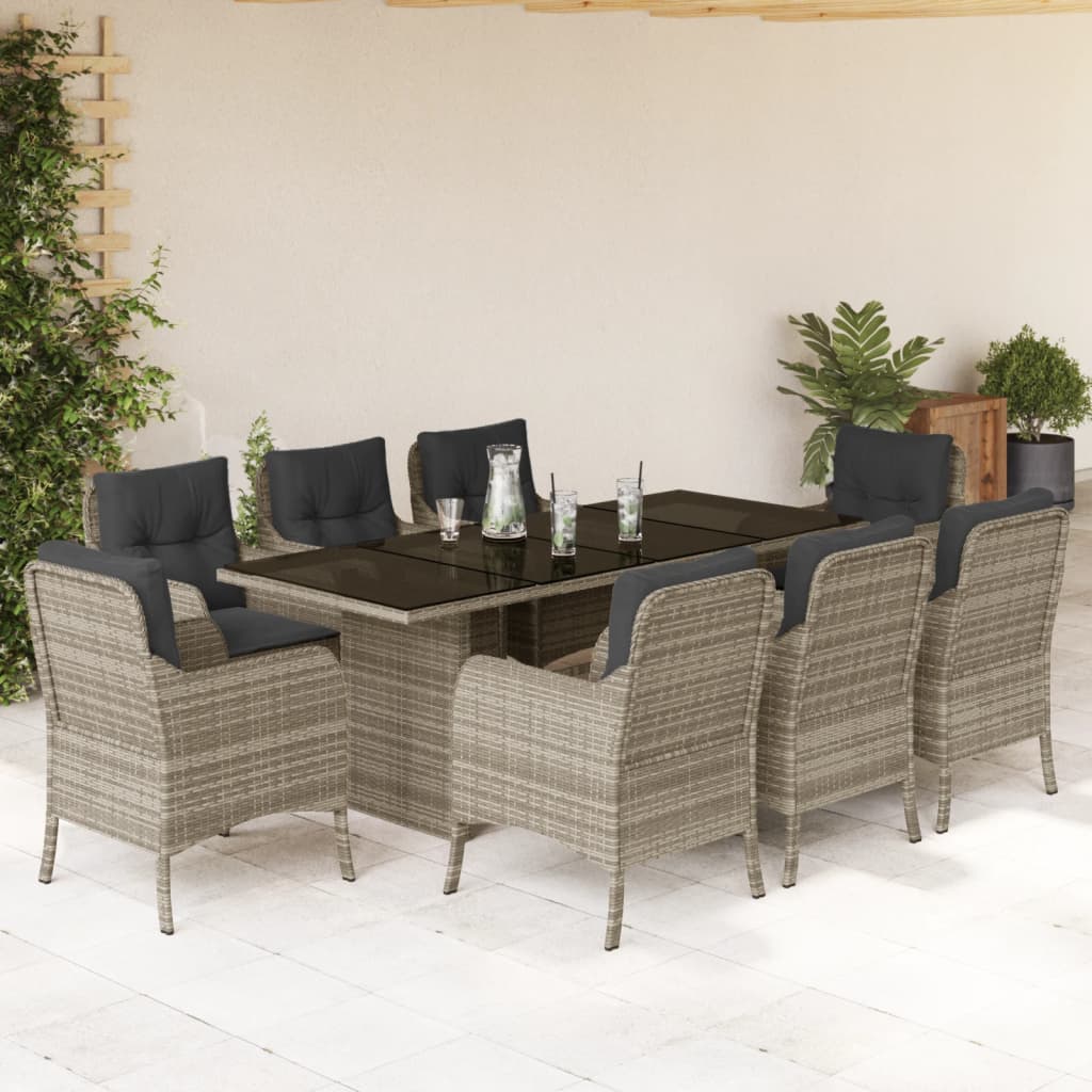vidaXL 7-delige Tuinset met kussens poly rattan zwart