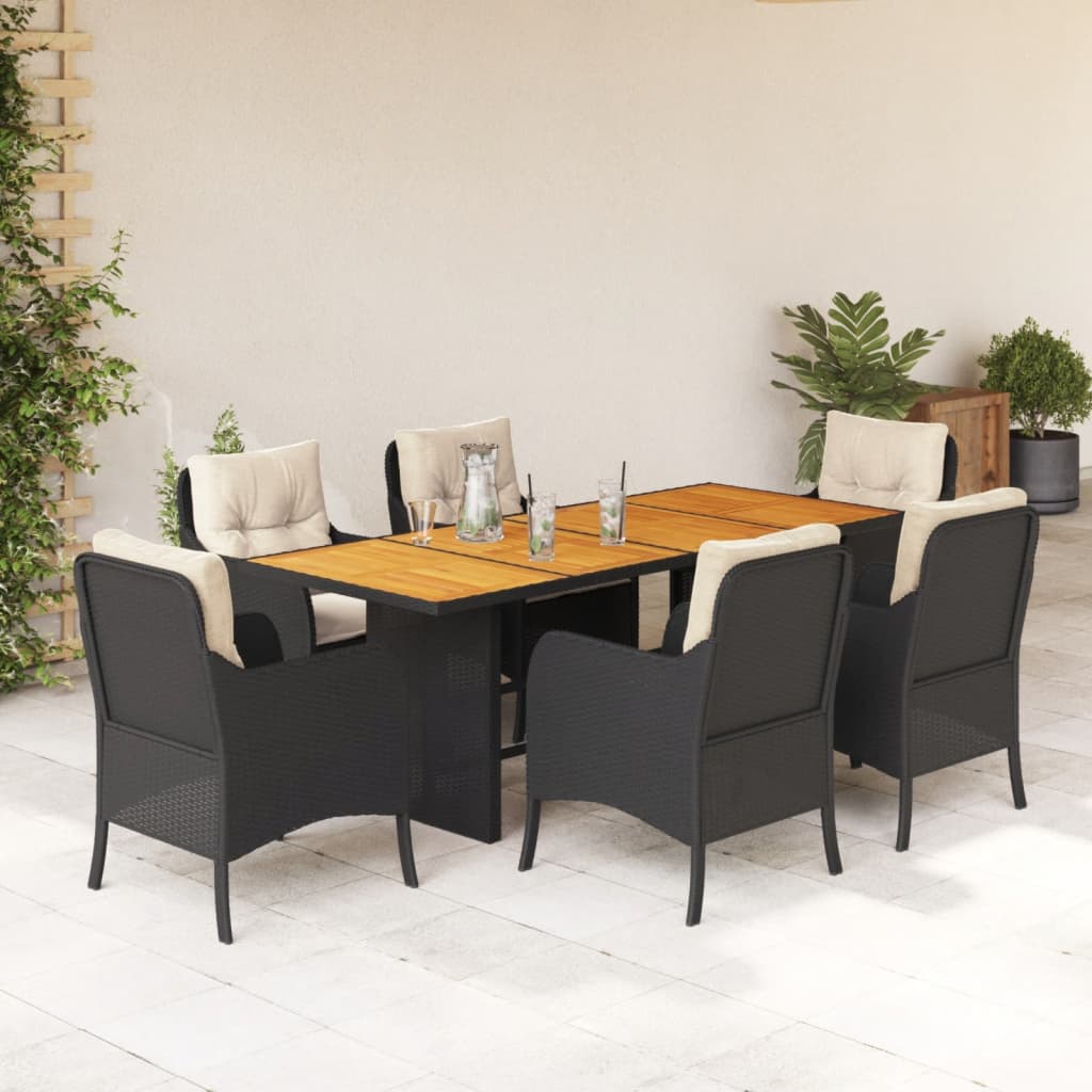 vidaXL 7-delige Tuinset met kussens poly rattan zwart