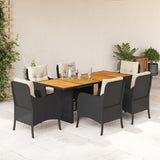 vidaXL 7-delige Tuinset met kussens poly rattan zwart