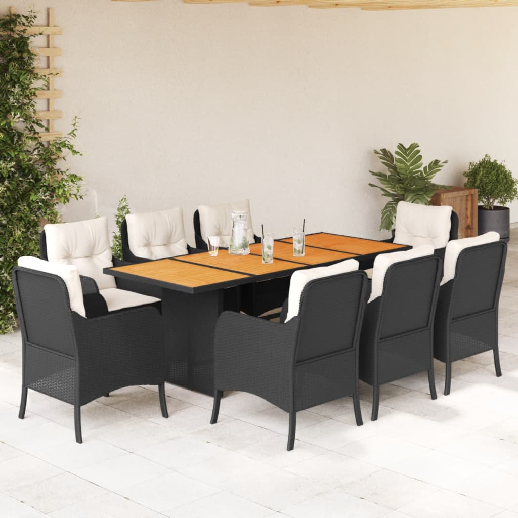vidaXL 7-delige Tuinset met kussens poly rattan zwart