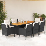 vidaXL 7-delige Tuinset met kussens poly rattan zwart