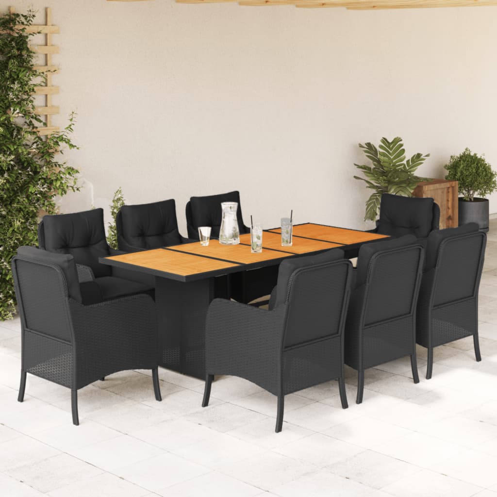 vidaXL 7-delige Tuinset met kussens poly rattan zwart