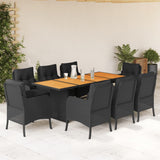 vidaXL 7-delige Tuinset met kussens poly rattan zwart
