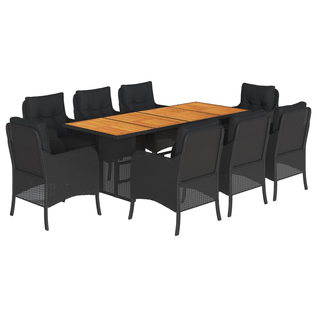vidaXL 7-delige Tuinset met kussens poly rattan zwart