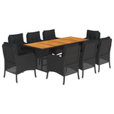 vidaXL 7-delige Tuinset met kussens poly rattan zwart