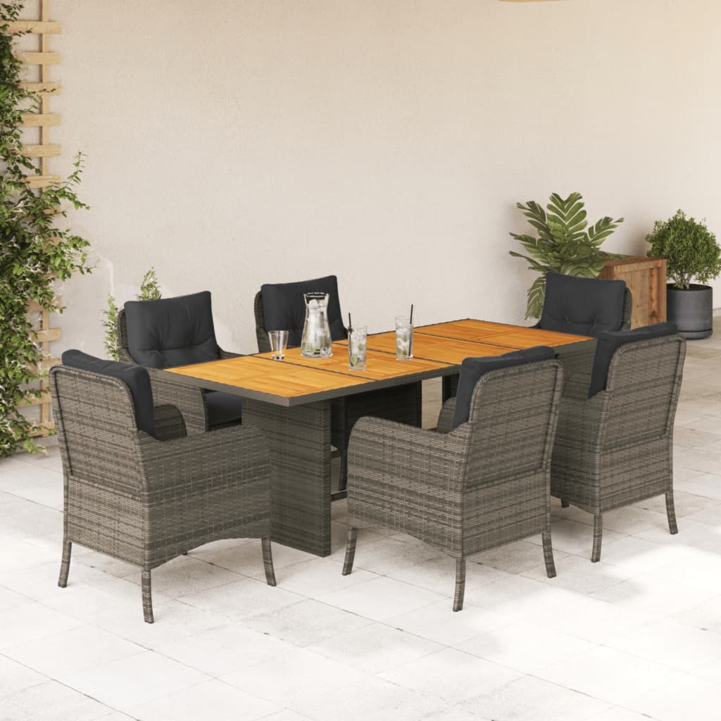 vidaXL 7-delige Tuinset met kussens poly rattan zwart