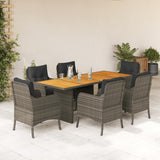 vidaXL 7-delige Tuinset met kussens poly rattan zwart