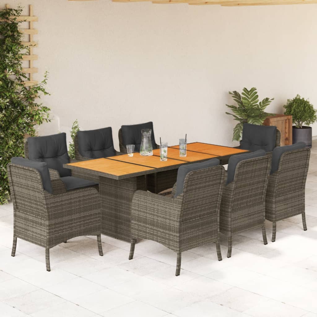 vidaXL 7-delige Tuinset met kussens poly rattan zwart