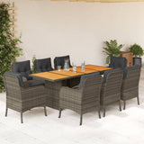 vidaXL 7-delige Tuinset met kussens poly rattan zwart