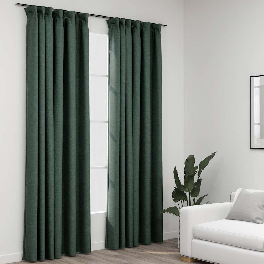 vidaXL Linen-Look Blackout Curtains with Hooks 2 pcs 140x175 cm Black