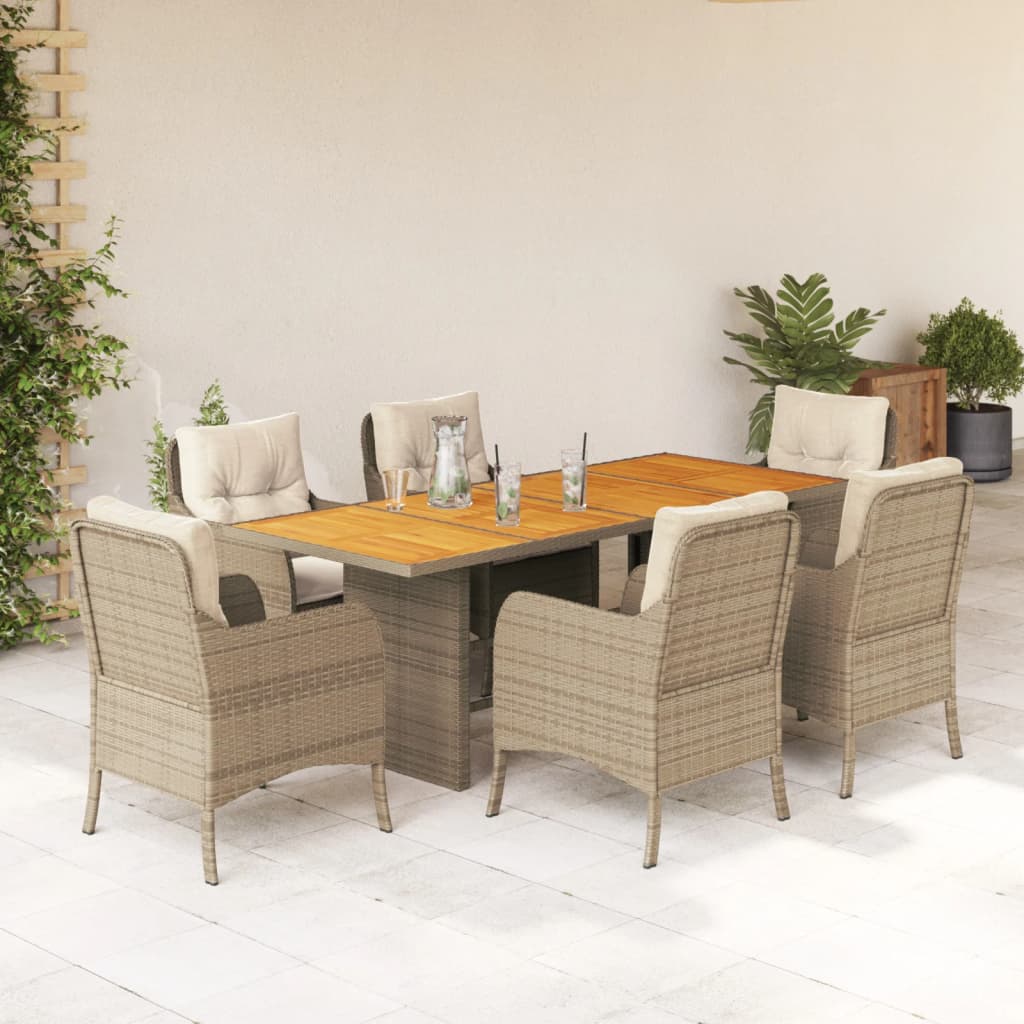 vidaXL 7-delige Tuinset met kussens poly rattan zwart