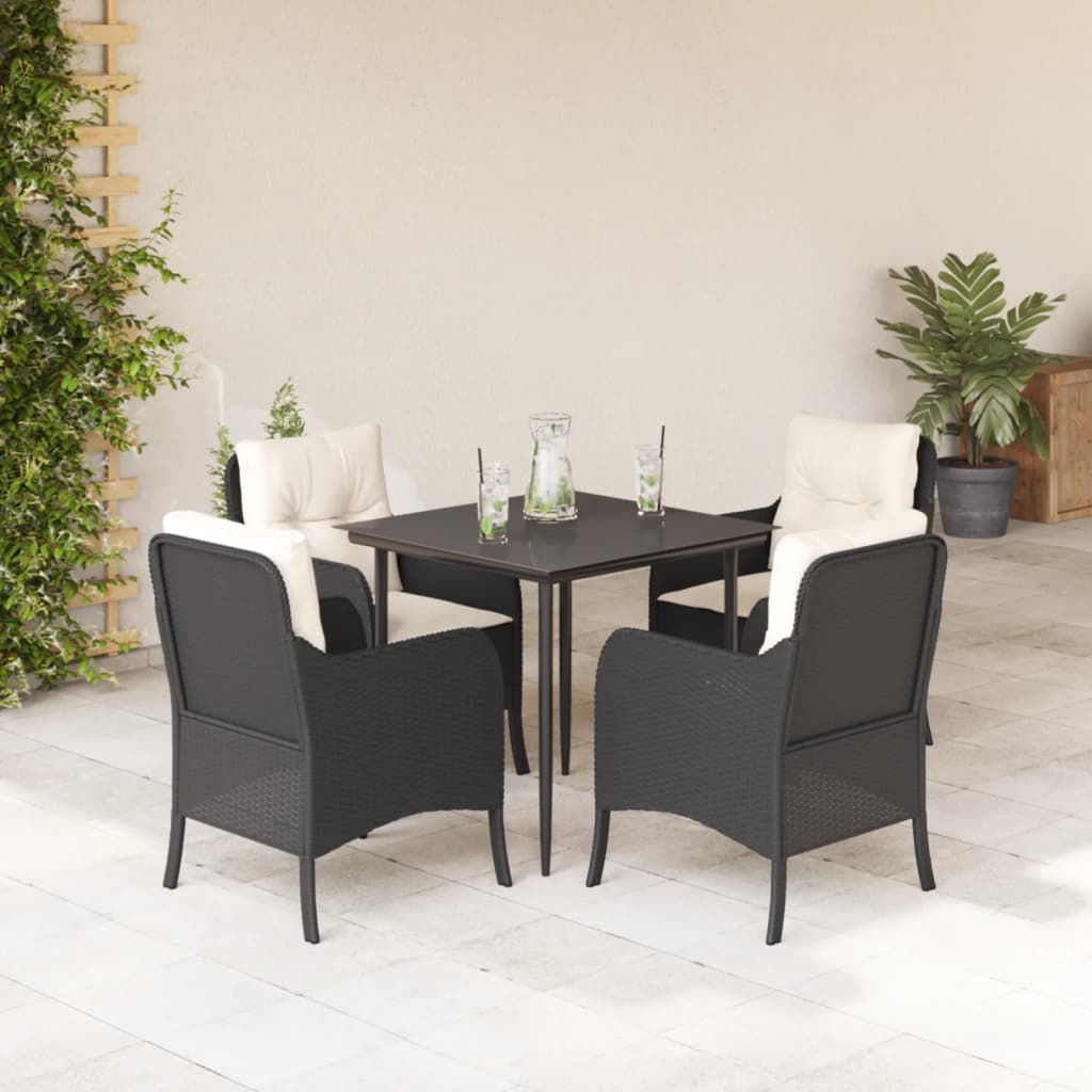 vidaXL 3-delige Tuinset met kussens poly rattan zwart