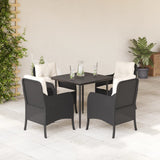 vidaXL 3-delige Tuinset met kussens poly rattan zwart