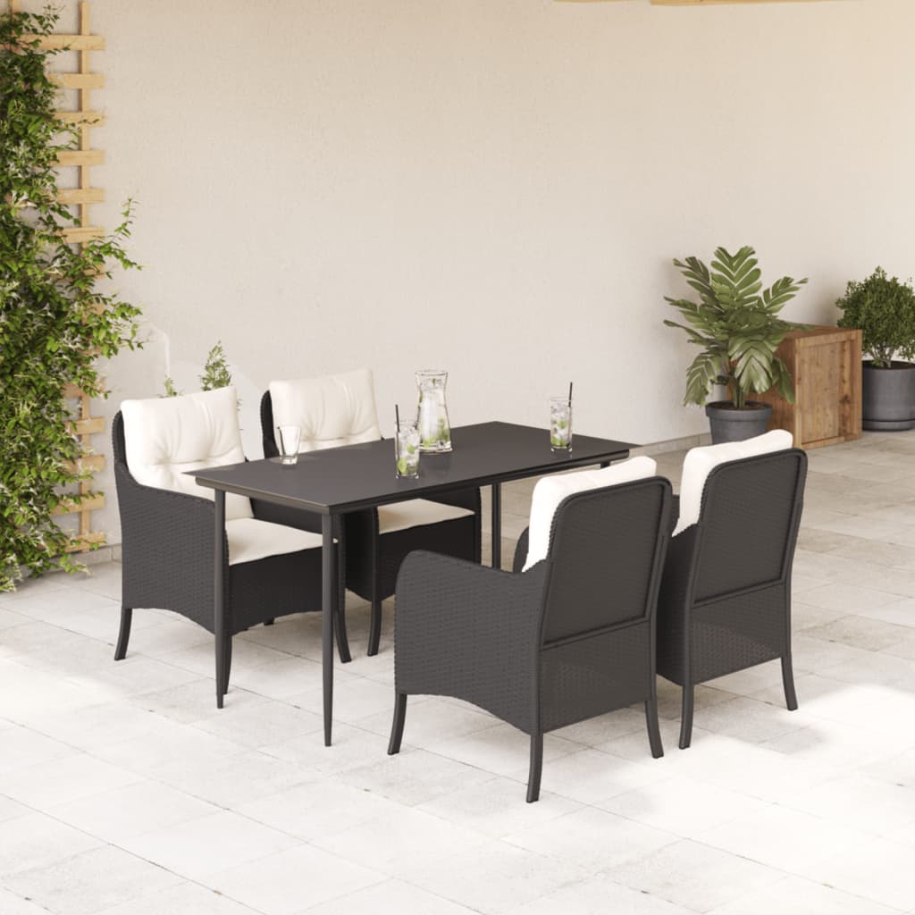 vidaXL 3-delige Tuinset met kussens poly rattan zwart