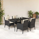vidaXL 3-delige Tuinset met kussens poly rattan zwart