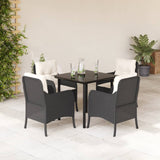 vidaXL 3-delige Tuinset met kussens poly rattan zwart