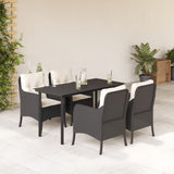 vidaXL 3-delige Tuinset met kussens poly rattan zwart