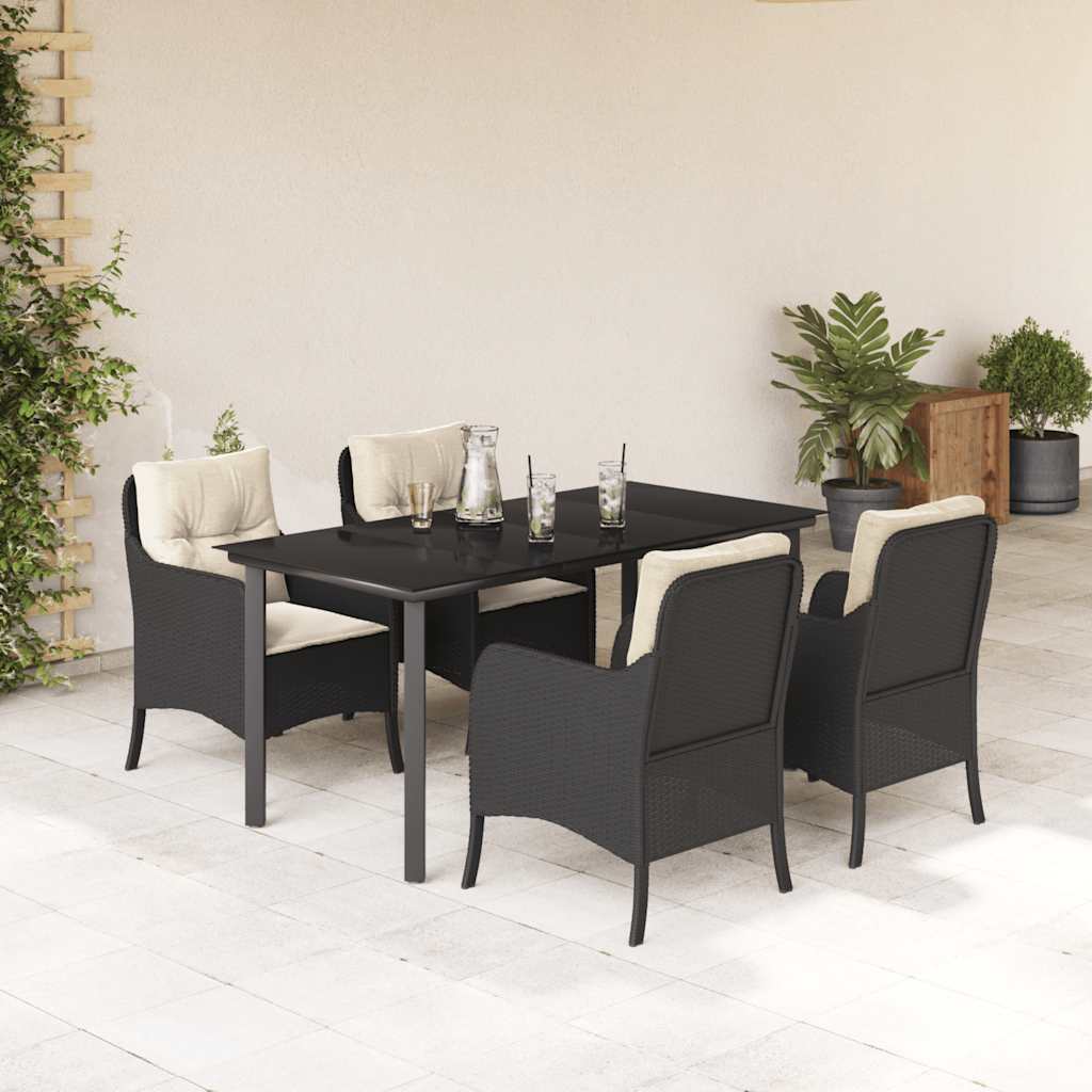 vidaXL 3-delige Tuinset met kussens poly rattan zwart