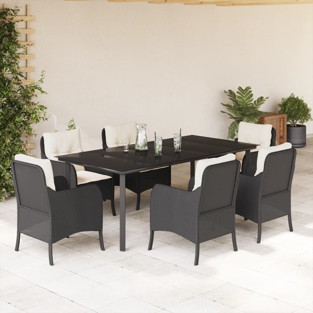 vidaXL 3-delige Tuinset met kussens poly rattan zwart