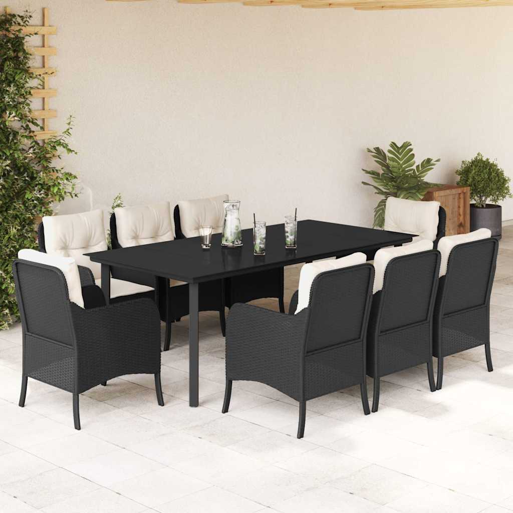 vidaXL 3-delige Tuinset met kussens poly rattan zwart